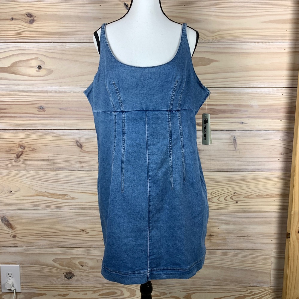 No Boundaries Mini Dress Womens XXL 20 Blue Denim Scoop Neck Seamed Casual NWT
